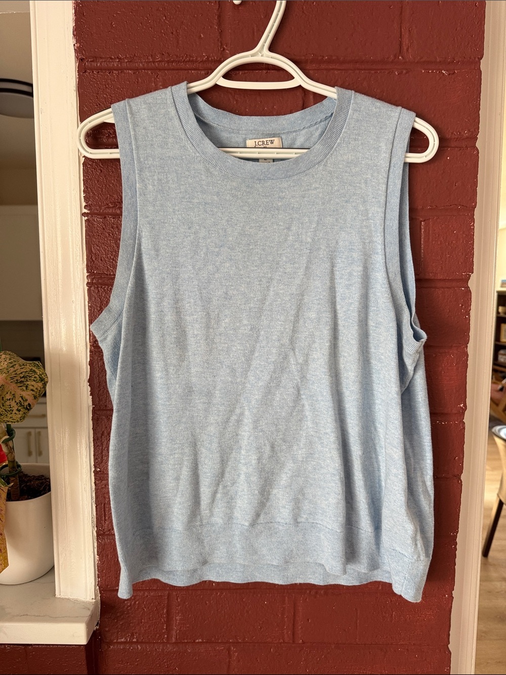 J. Crew Classic Shell 100% Cotton Light Blue Sleeveless Knit Tank Large